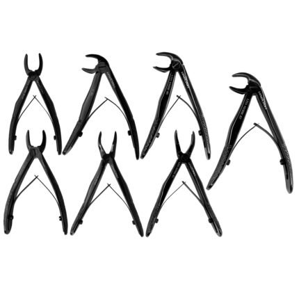 Pediatric Extracting Forceps Set of 7 - Black Titanium Coated - Premium Dental Surgical Tool Set