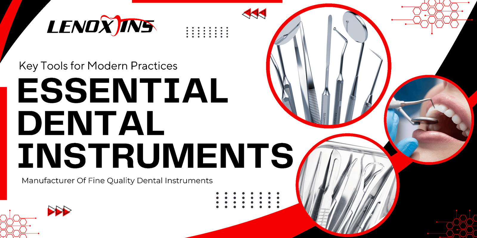 Essential dental instruments including mirrors, explorers, scalers, and forceps used in modern clinical practice